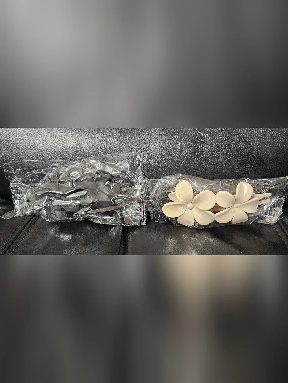 Floral Double Flower Hair Clip - Black And Cream Set.